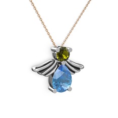 Akuamarin ve peridot 18 ayar beyaz altın kolye (40 cm rose altın rolo zincir)