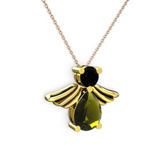 Peridot ve siyah zirkon 18 ayar altın kolye (40 cm rose altın rolo zincir)