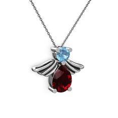 Garnet ve akuamarin 925 ayar gümüş kolye (40 cm gümüş rolo zincir)