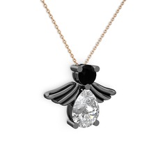 Fabriel Melek Kolye - Swarovski ve siyah zirkon 925 ayar siyah rodyum kaplama gümüş kolye (40 cm rose altın rolo zincir) #1q4tzic