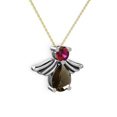 Fabriel Melek Kolye - Dumanlı kuvars ve rodolit garnet 925 ayar gümüş kolye (40 cm altın rolo zincir) #1qcy6jb