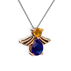 Lab safir ve sitrin 18 ayar rose altın kolye (40 cm gümüş rolo zincir)