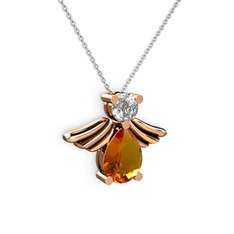 Sitrin ve beyaz zirkon 8 ayar rose altın kolye (40 cm beyaz altın rolo zincir)