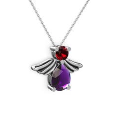 Fabriel Melek Kolye - Ametist ve garnet 18 ayar beyaz altın kolye (40 cm beyaz altın rolo zincir) #1qvdgrj