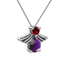 Ametist ve garnet 925 ayar gümüş kolye (40 cm gümüş rolo zincir)