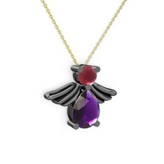 Fabriel Melek Kolye - Ametist ve kök yakut 925 ayar siyah rodyum kaplama gümüş kolye (40 cm altın rolo zincir) #1r9bj5l
