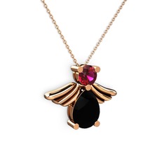 Fabriel Melek Kolye - Siyah zirkon ve rodolit garnet 18 ayar rose altın kolye (40 cm rose altın rolo zincir) #1rdstrq
