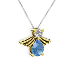 Fabriel Melek Kolye - Akuamarin ve beyaz zirkon 8 ayar altın kolye (40 cm gümüş rolo zincir) #1rdwia8