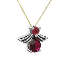 Rodolit garnet ve kök yakut 8 ayar beyaz altın kolye (40 cm altın rolo zincir)