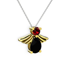 Siyah zirkon ve garnet 8 ayar altın kolye (40 cm gümüş rolo zincir)