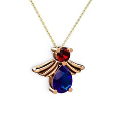 Fabriel Melek Kolye - Lab safir ve garnet 8 ayar rose altın kolye (40 cm altın rolo zincir) #1ro5qzv