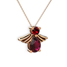 Rodolit garnet ve garnet 925 ayar rose altın kaplama gümüş kolye (40 cm rose altın rolo zincir)