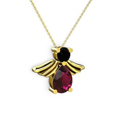 Fabriel Melek Kolye - Rodolit garnet ve siyah zirkon 18 ayar altın kolye (40 cm altın rolo zincir) #1s970jg