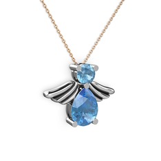 Akuamarin 14 ayar beyaz altın kolye (40 cm rose altın rolo zincir)