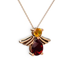 Fabriel Melek Kolye - Garnet ve sitrin 925 ayar rose altın kaplama gümüş kolye (40 cm rose altın rolo zincir) #1st4kca