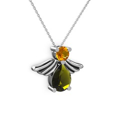 Fabriel Melek Kolye - Peridot ve sitrin 14 ayar beyaz altın kolye (40 cm beyaz altın rolo zincir) #1stm26