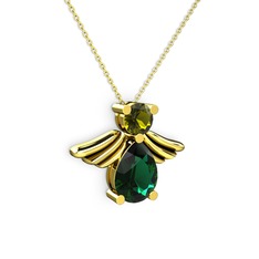 Yeşil kuvars ve peridot 14 ayar altın kolye (40 cm gümüş rolo zincir)