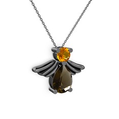 Fabriel Melek Kolye - Dumanlı kuvars ve sitrin 925 ayar siyah rodyum kaplama gümüş kolye (40 cm gümüş rolo zincir) #1syp8ze