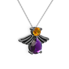 Fabriel Melek Kolye - Ametist ve sitrin 925 ayar siyah rodyum kaplama gümüş kolye (40 cm gümüş rolo zincir) #1t3j746