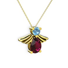 Fabriel Melek Kolye - Rodolit garnet ve akuamarin 8 ayar altın kolye (40 cm altın rolo zincir) #1t4t5l6