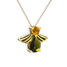 Peridot ve sitrin 8 ayar altın kolye (40 cm gümüş rolo zincir)
