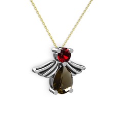 Fabriel Melek Kolye - Dumanlı kuvars ve garnet 8 ayar beyaz altın kolye (40 cm altın rolo zincir) #1tl3bb7