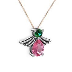 Fabriel Melek Kolye - Pembe kuvars ve yeşil kuvars 18 ayar beyaz altın kolye (40 cm rose altın rolo zincir) #1txtiyq