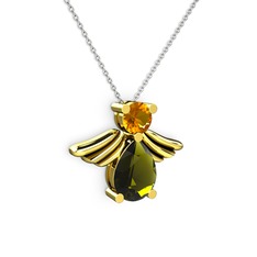 Peridot ve sitrin 18 ayar altın kolye (40 cm beyaz altın rolo zincir)