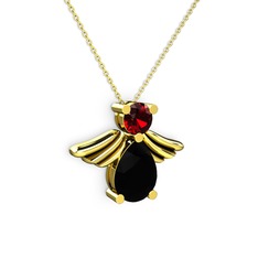 Fabriel Melek Kolye - Siyah zirkon ve garnet 8 ayar altın kolye (40 cm altın rolo zincir) #1uvhxdu