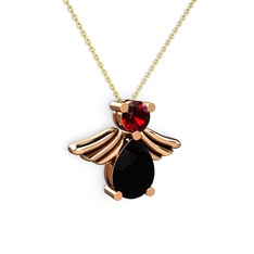 Fabriel Melek Kolye - Siyah zirkon ve garnet 8 ayar rose altın kolye (40 cm altın rolo zincir) #1v5h90k
