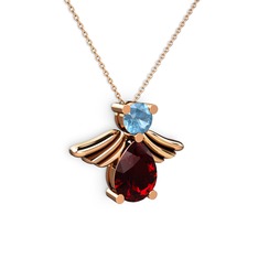 Garnet ve akuamarin 18 ayar rose altın kolye (40 cm rose altın rolo zincir)
