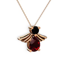 Garnet ve siyah zirkon 8 ayar rose altın kolye (40 cm rose altın rolo zincir)