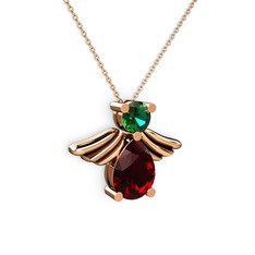 Fabriel Melek Kolye - Garnet ve yeşil kuvars 8 ayar rose altın kolye (40 cm rose altın rolo zincir) #1vrcs6q