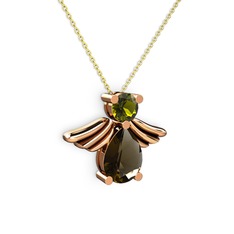 Fabriel Melek Kolye - Dumanlı kuvars ve peridot 18 ayar rose altın kolye (40 cm altın rolo zincir) #1w7vxhx