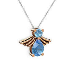 Fabriel Melek Kolye - Akuamarin 18 ayar rose altın kolye (40 cm gümüş rolo zincir) #1w7zh8y