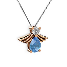 Fabriel Melek Kolye - Akuamarin ve swarovski 8 ayar rose altın kolye (40 cm gümüş rolo zincir) #1w8n0ph