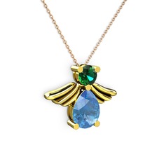 Akuamarin ve yeşil kuvars 8 ayar altın kolye (40 cm rose altın rolo zincir)