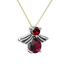 Rodolit garnet ve garnet 14 ayar beyaz altın kolye (40 cm altın rolo zincir)