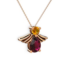 Fabriel Melek Kolye - Rodolit garnet ve sitrin 8 ayar rose altın kolye (40 cm rose altın rolo zincir) #1x9ukvk