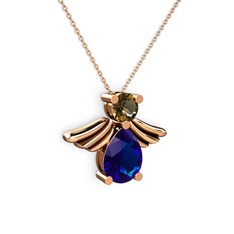Fabriel Melek Kolye - Lab safir ve dumanlı kuvars 14 ayar rose altın kolye (40 cm rose altın rolo zincir) #1xc10ph