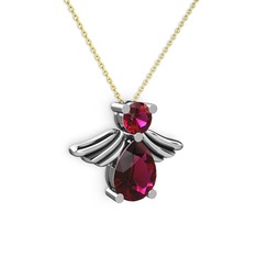Fabriel Melek Kolye - Rodolit garnet 18 ayar beyaz altın kolye (40 cm gümüş rolo zincir) #1xjtkix