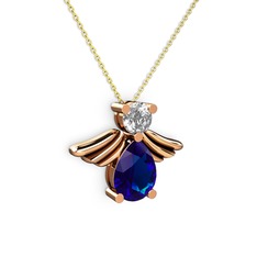 Fabriel Melek Kolye - Lab safir ve swarovski 8 ayar rose altın kolye (40 cm altın rolo zincir) #1xjvo2k