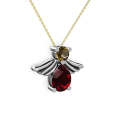 Garnet ve dumanlı kuvars 14 ayar beyaz altın kolye (40 cm altın rolo zincir)