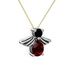 Fabriel Melek Kolye - Garnet ve siyah zirkon 14 ayar beyaz altın kolye (40 cm altın rolo zincir) #1xmet7i