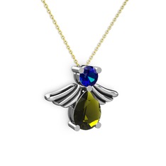 Fabriel Melek Kolye - Peridot ve lab safir 14 ayar beyaz altın kolye (40 cm altın rolo zincir) #1xqsowq
