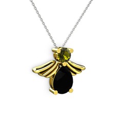Siyah zirkon ve peridot 925 ayar altın kaplama gümüş kolye (40 cm gümüş rolo zincir)