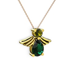Fabriel Melek Kolye - Yeşil kuvars ve peridot 14 ayar altın kolye (40 cm rose altın rolo zincir) #1yu3n50