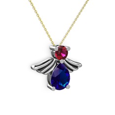 Lab safir ve rodolit garnet 8 ayar beyaz altın kolye (40 cm altın rolo zincir)