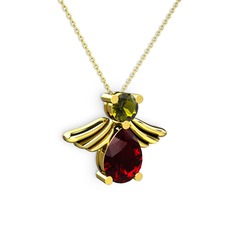 Fabriel Melek Kolye - Garnet ve peridot 14 ayar altın kolye (40 cm altın rolo zincir) #3lk82i