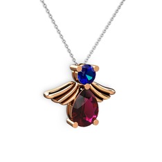 Fabriel Melek Kolye - Rodolit garnet ve lab safir 925 ayar rose altın kaplama gümüş kolye (40 cm gümüş rolo zincir) #3myf1u
